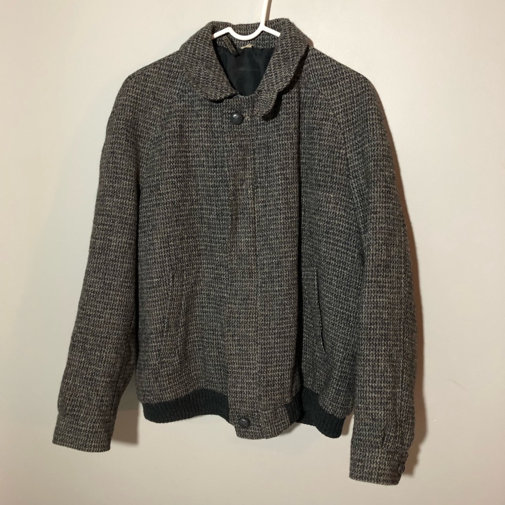 Christopher Dawes Harris Tweed wool full zip bomber jacket mens L dark grey 40R